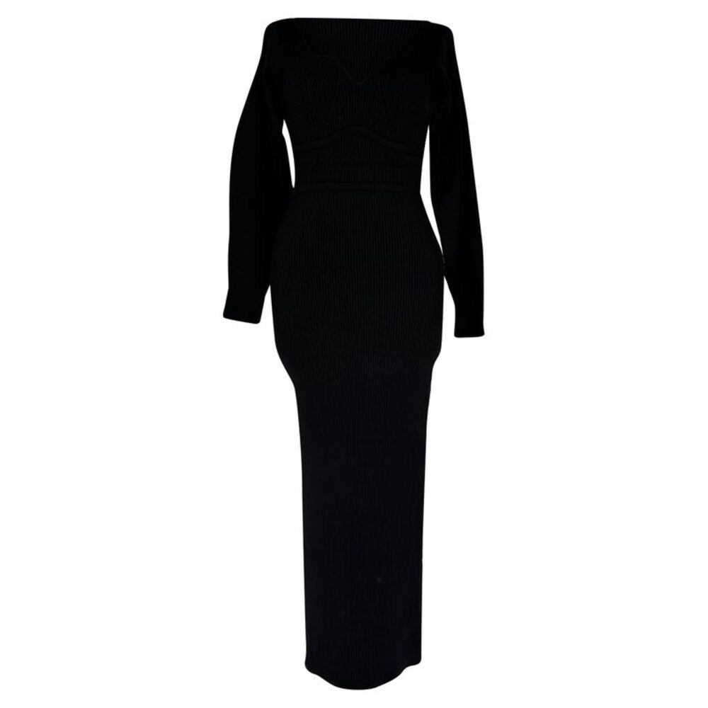 Self-Portrait Sweetheart Neckline Midi Dress in Black Viscose